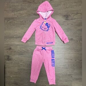 Hello Kitty 3T Pink Sparkle Matching Set Knit Fabric w Full Zip Hoodie, GUC.